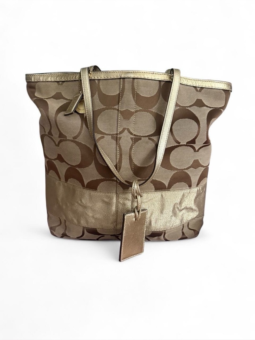 Coach Metallic Khaki Signature Tote Bag